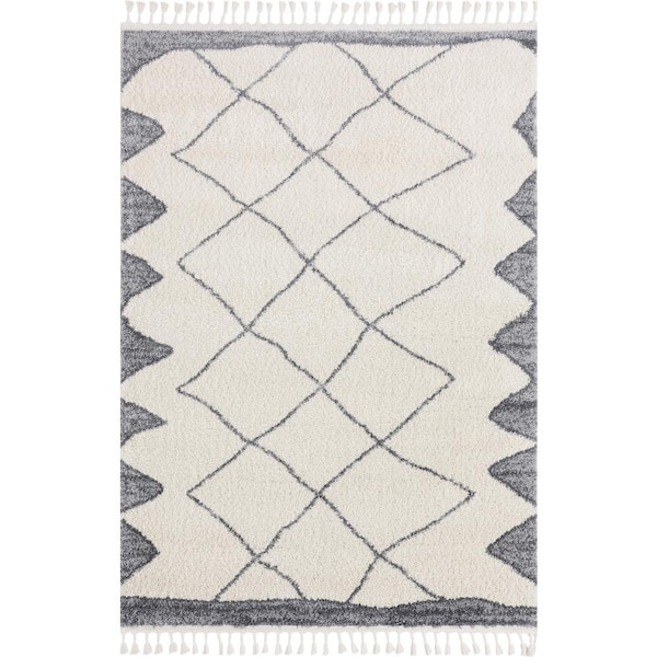 Abani Willow Ivory 6 ft. x 9 ft. Shag Polypropylene Area Rug