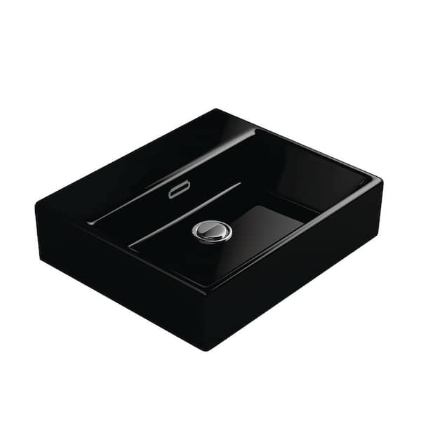WS Bath Collections Quattro 50 BG Wall Mount / Vessel Bathroom Sink in Gloss Black without Faucet Hole