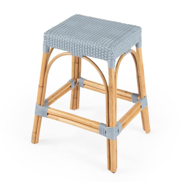 Butler Specialty Company Robias 24.5 in. Light Blue Backless Rectangular Rattan Counter Stool (Qty 1)