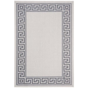 Martha Stewart Silver/Gray 7 ft. x 9 ft. Solid Fret Border Indoor/Outdoor Patio  Area Rug