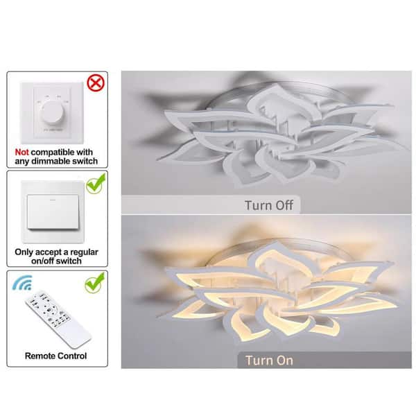 Genoci 33.5 in. 72-Watt Modern Flower White Dimmable Integrated