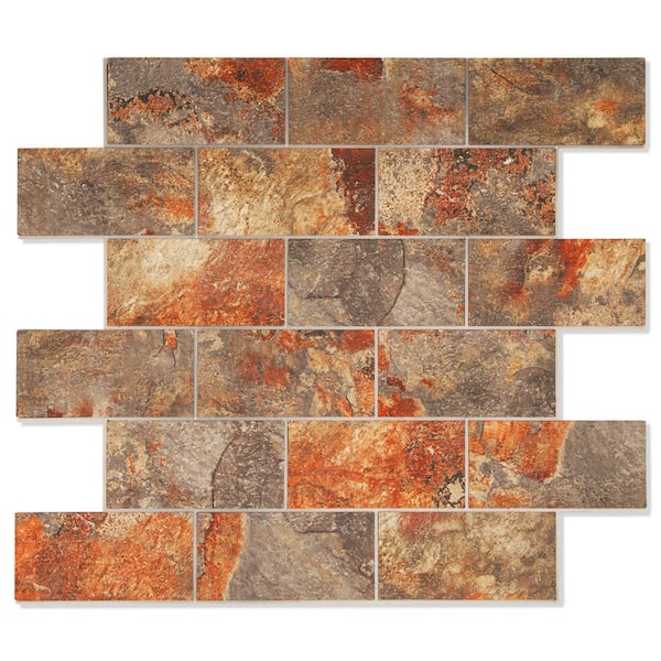 Yipscazo Subway Collection Ink Red Rock 12 in. x 12 in. PVC Peel and Stick Tile (5 sq. ft./5-Sheets)