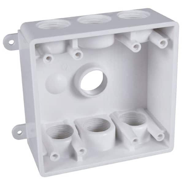 BELL N3R Nonmetal White 2-Gang Weatherproof Electrical Box, 7 Outlets at 1/2-in. or 3/4-in., With Plugs and Bushings, 6-Pack