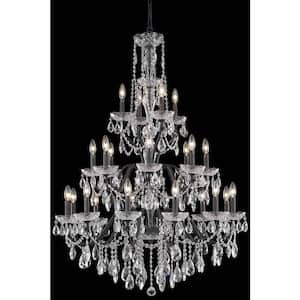 Timeless Home 36 in. L x 36 in. W x 49 in. H 24-Light Dark Bronze Transitional Chandelier with Clear Crystal