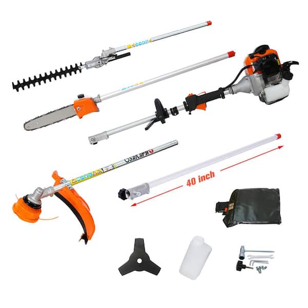 5 in 1 Multi-Functional Trimming Tool, 56CC 2-Cycle Garden Tool with Gas Pole Saw, Hedge, Grass Trimmer and Brush Cutter