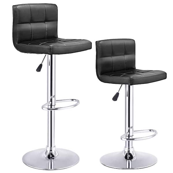 Modern 34.5 in.Black Square PU Leather Adjustable Swivel Bar Stools (Set of 2)