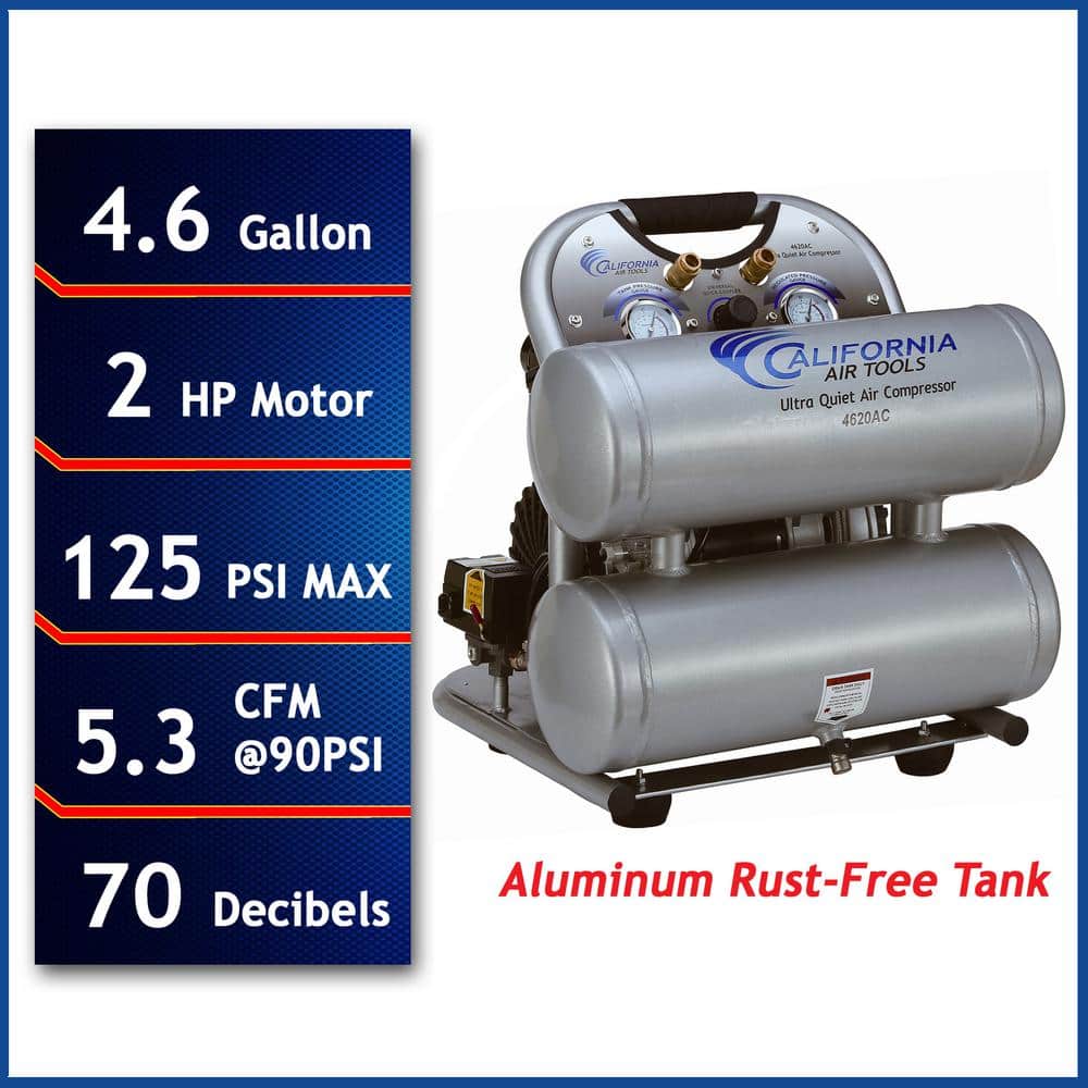 California Air Tools 4620AC 4.6 Gallon 2 HP Portable Air Compressor California Air Tools 4620AC 4.6 Gallon 2 HP Portable Air Compressor