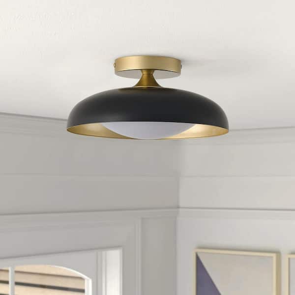 aiwen Mid Century 1-Light 11.41 in. Dimmable Black and Gold Semi