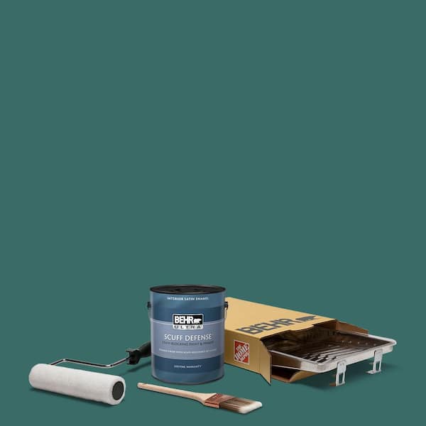 BEHR 1 gal. #M450-7 Beta Fish Extra Durable Satin Enamel Interior Paint and 5-Piece Wooster Set All-in-One Project Kit