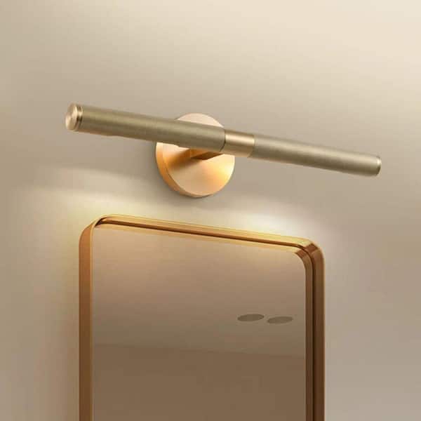 19 in. 2-Light Gold Wall Sconce, Mirror Wall Light with Solid Brass and Rotatable Knurled Lampshade (Bulbs Included)