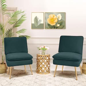 Dark Green 1-Piece Armless Upholstered Leisure Tight Back Accent Side Chair with Cushion Set of 2