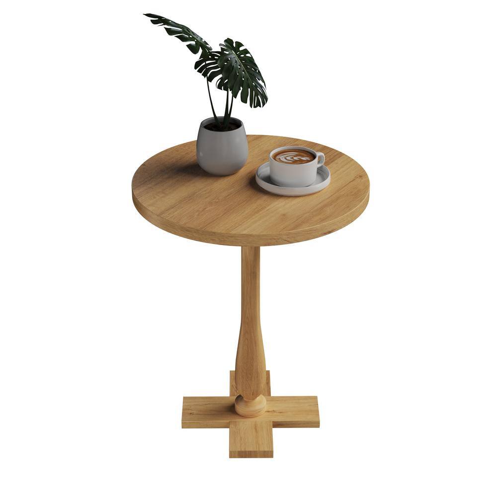 Natural Mango Wood Round Pedestal Side Table