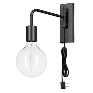Sydney 1-Light Matte Black Plug-In Wall Sconce with Black Cloth Cord