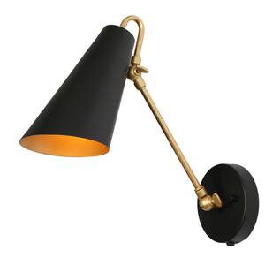 4.7 in. 1-Light Modern Brass Gold Indoor Wall Sconce Industrial Vanity Light with Black Cone Metal Shade