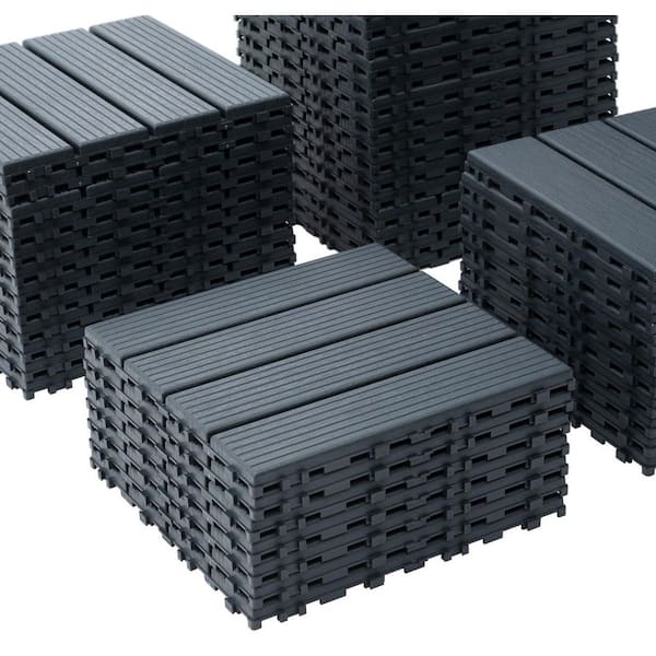 1 ft. x 1 ft. Quick Deck PVC Plastic Interlocking Deck Tile in Dark Gray (44 sq. ft. per Box)