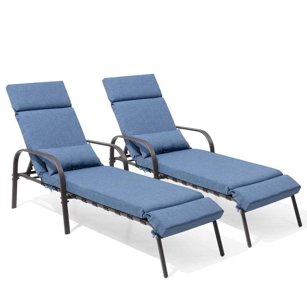 2-Piece Metal Outdoor Chaise Lounge with Lounge Chairs with Adjustable Backrest Pillows and Cushions in Dark Blue price history on PriceWatchPro