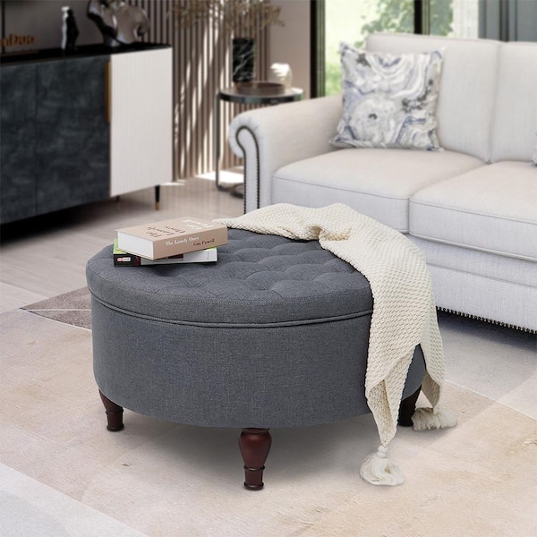 Maypex 32 in. W x 32 in. D x 18 in. H Grey Fabric Upholstered Tufted ...