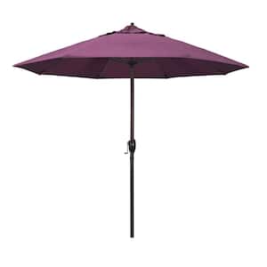 9 ft. Bronze Aluminum Market Auto-tilt Crank Lift Patio Umbrella in Iris Sunbrella