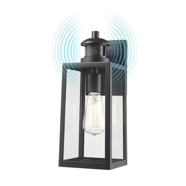 JAZAVA 1-Light Black Dusk to Dawn Motion Sensing Not Solar Outdoor Wall Lantern Light Sconce