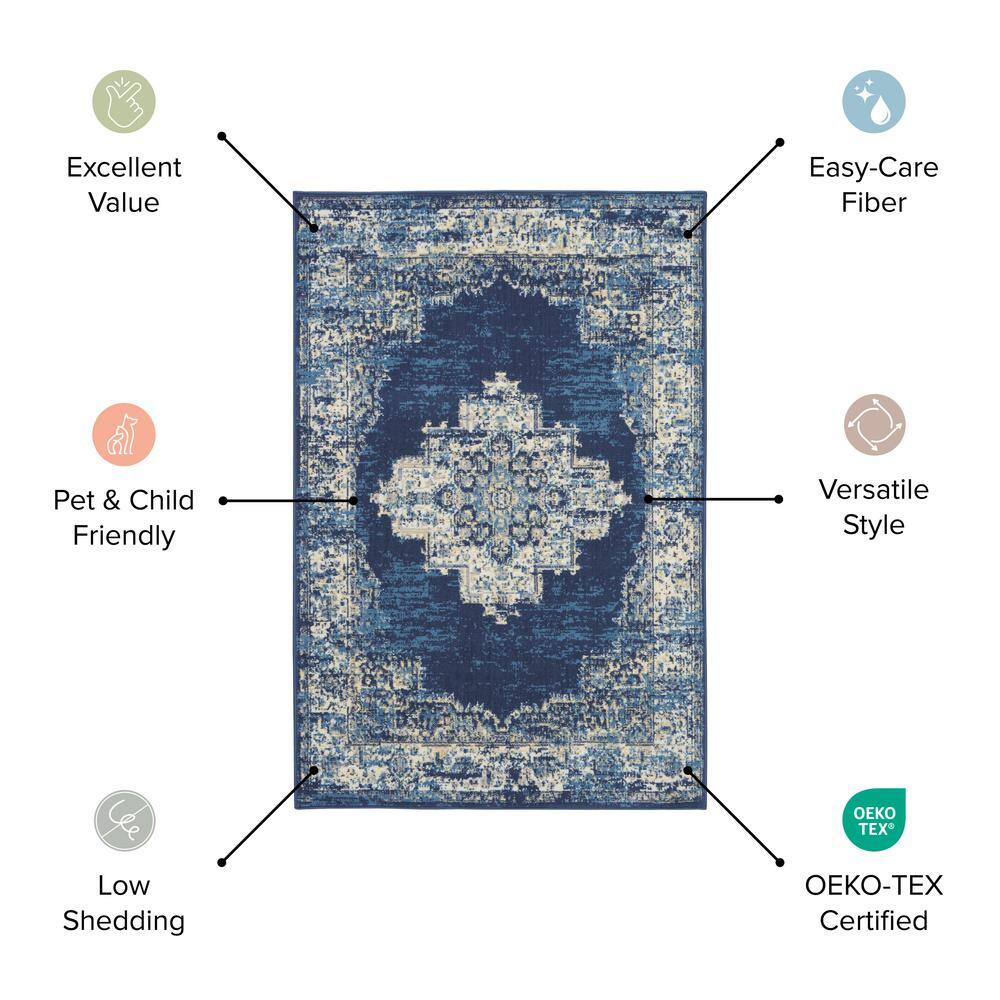 Ivory Beige Floral Rectangular Synthetic Area Rug, 2x4