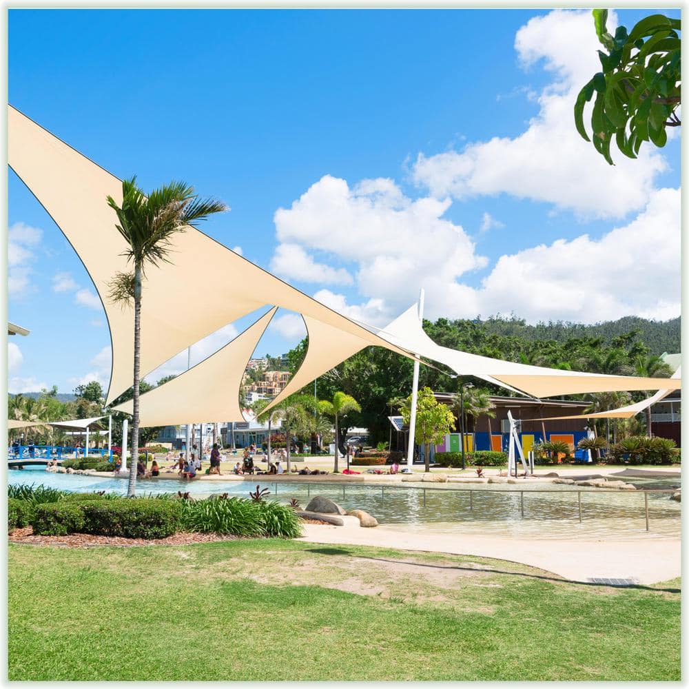 Beige Right Triangle Sun Shade Sail with Installation Kit