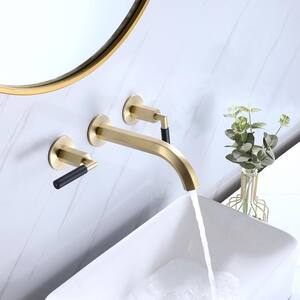 8 in. Widespread Double Handles Wall-Mounted Bathroom Faucet in Brushed Gold