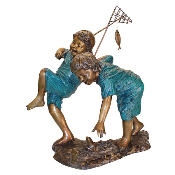 Design Toscano 43 in. H Cast Bronze Double Trouble Fishing Boys