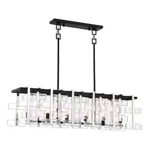 Painesdale 6-Light Sand Black and Polished Nickel Island Chandelier with Clear Pressed Glass Accents