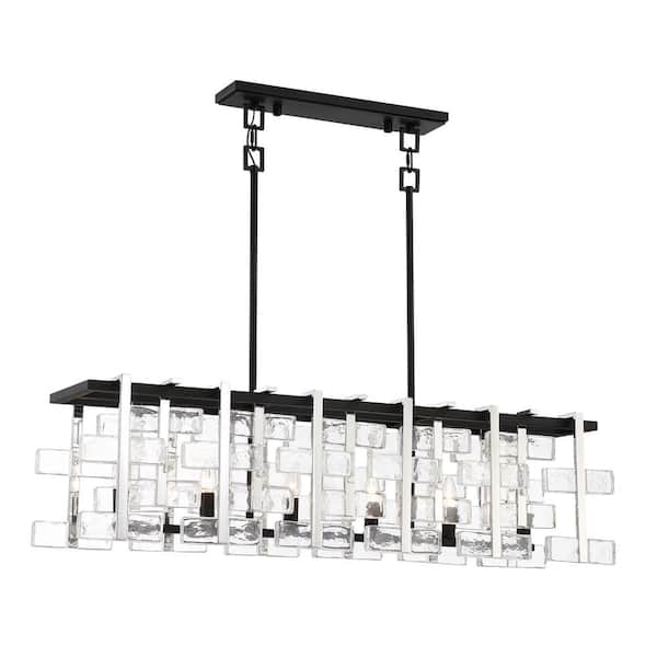Metropolitan Painesdale 6-Light Sand Black and Polished Nickel Island Chandelier with Clear Pressed Glass Accents