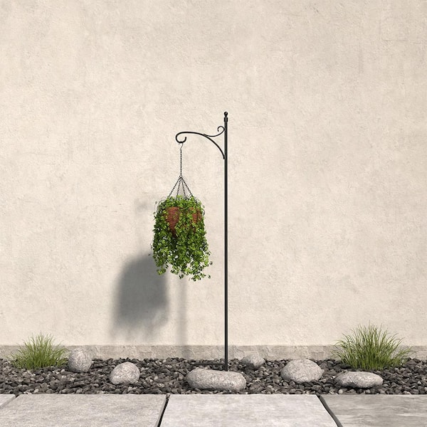 Vigoro Torenia 64 in. Black Steel Shepherd Hook
