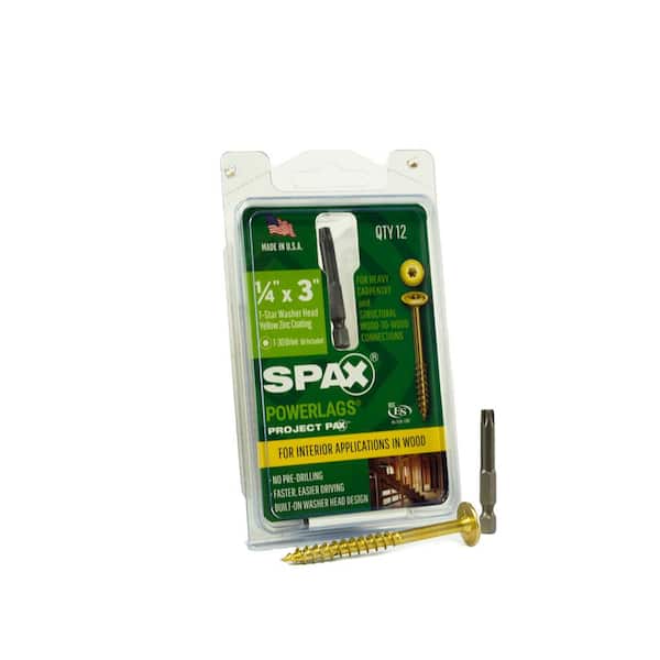 SPAX 1/4 in. x 3 in. Interior Washer Head Structural Wood Lag Screws Powerlags Torx T-Star (12 Each) Bit Included