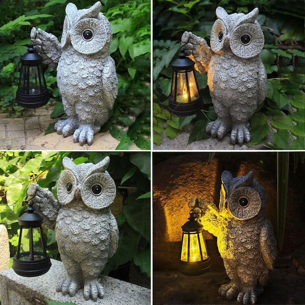 Grey Owl Solar Light Garden Statue-Outdoor Decor, Christmas
