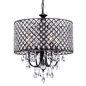 Marya 4-Light Modern Oil Rubbed Bronze Round Chandelier with Beaded Drum Shade /Hanging Clear Glass Crystals