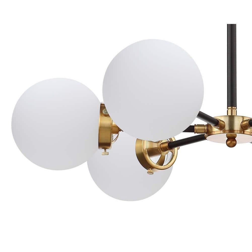 Caleb 28" Brass Gold & Black Sputnik LED Chandelier with Frosted Glass
