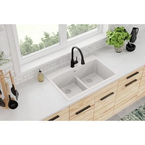 Quartz Classic  33in. Drop-in 2 Bowl  White Granite/Quartz Composite Sink Only and No Accessories