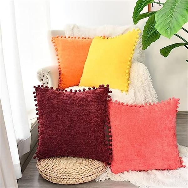 Outdoor Cozy Throw Pillow Covers Cases for Couch Sofa Home Decoration Solid  Dyed Soft Chenille Dusty Pink (4-Pack)