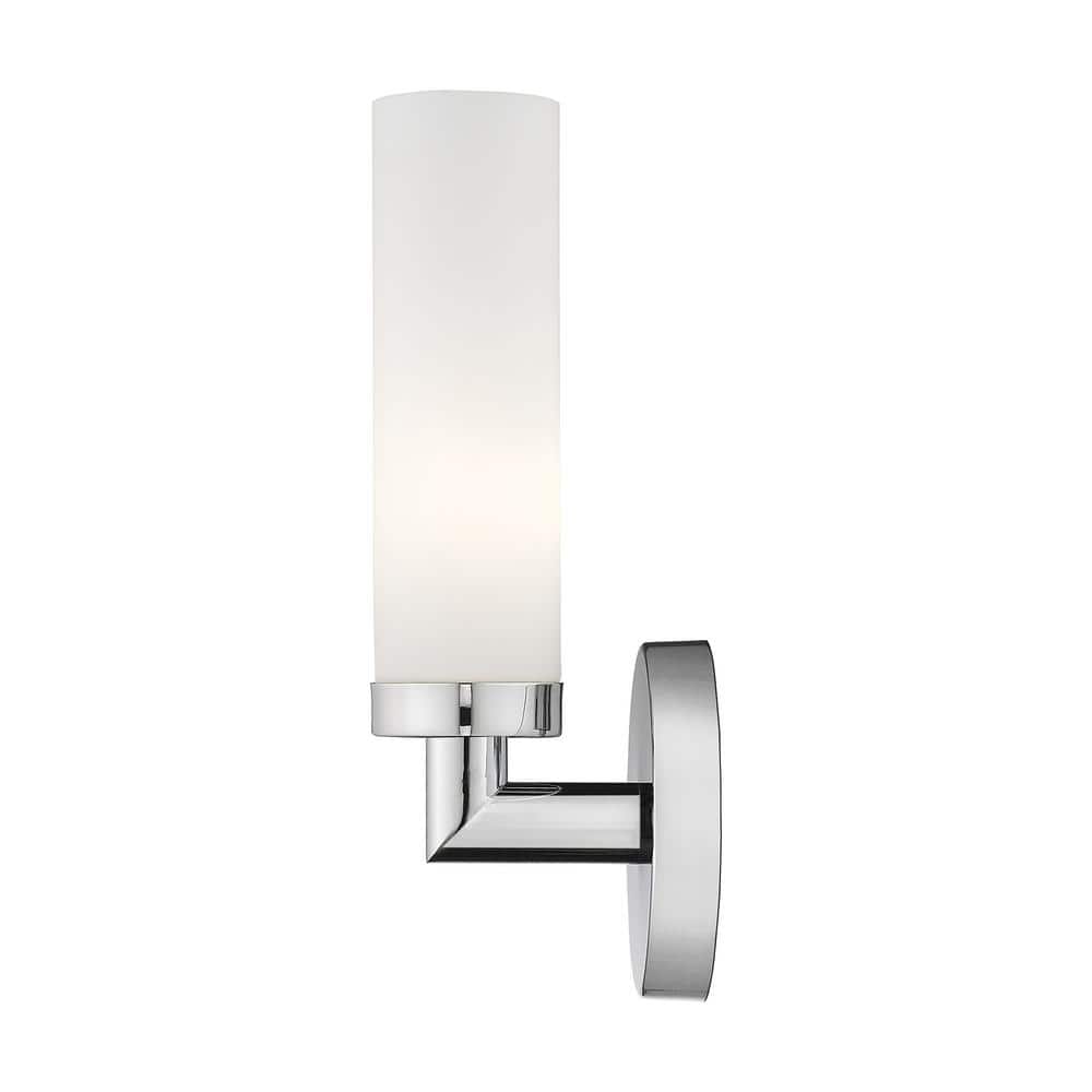 Aero Polished Chrome Direct Wired 1-Light Sconce with Satin Opal Glass