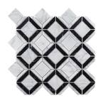 Carlyle Nero Marquina 11.125 in. x 11.125 in. White/Black Geometric Marble Wall/Floor Mosaic Tile (0.859 sq. ft./Each)