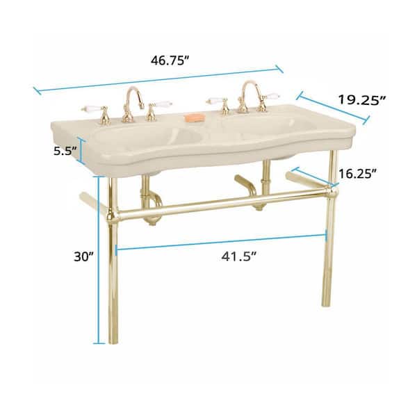 Biscuit Vitreous China Double Basin Bathroom Console Sink 46 3/4" W with Bistro Legs Pedestals, Towel Bar