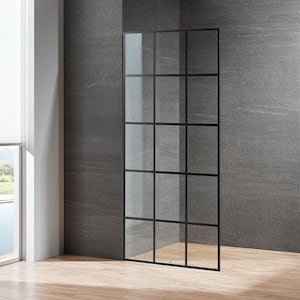 Libra 34 in. W x 74 in. H Stainless Steel Frame Small-Grid Shower Door in Matte Black with Easy Cleaning Glass
