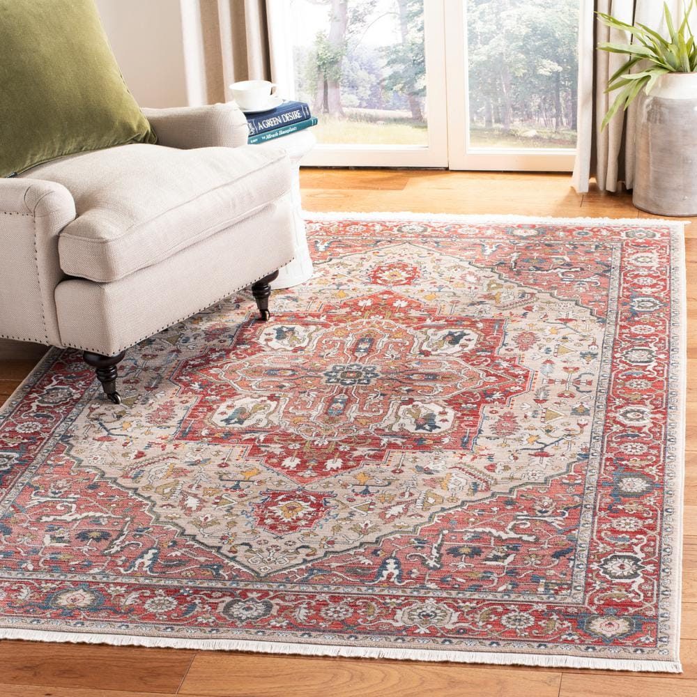 Red and Ivory Hand-Knotted Synthetic Persian Rug, 8' x 10'