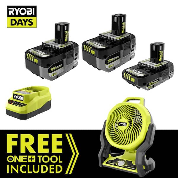 ONE+ 18V HIGH PERFORMANCE Kit w/ (2) 4.0 Ah Batteries, 2.0 Ah Battery, Charger, & FREE ONE+ 18V Hybrid 7-1/2 in. Fan