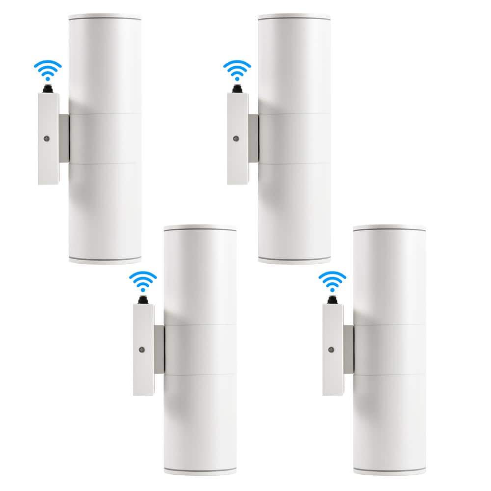 12 in. 2-Light White Cylinder Dusk to Dawn Outdoor Hardwired Wall Lantern Sconce with Integrated LED Lights (4-Pack) price history on PriceWatchPro
