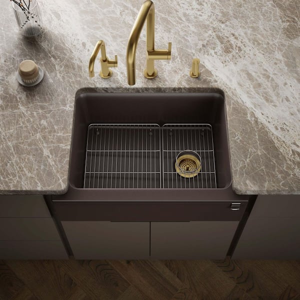 Cairn Matte Brown Solid Surface 29.6875 in. Single Bowl Undermount Kitchen Sink