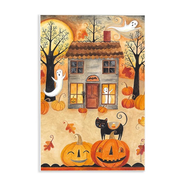 Stupell Industries Ghost on Halloween Night by Bernadette Deming 1 Piece Unframed Graphic Print Architecture Poster Art Print 19in. x 13in.