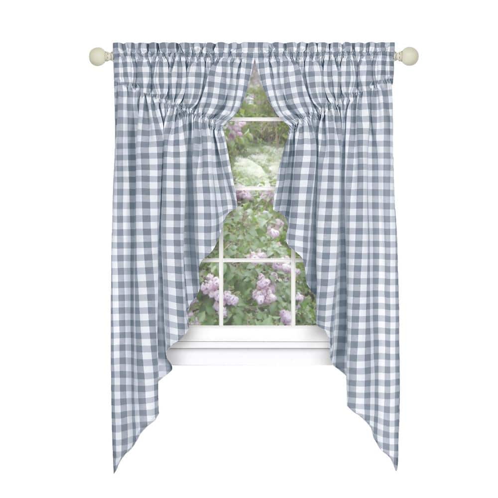 Gray Buffalo Check Light Filtering Cotton Polyester Swag Curtains, 63 x 72