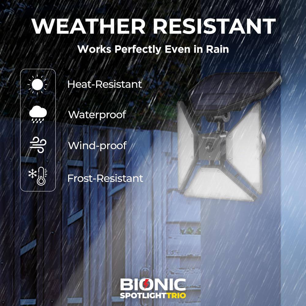 Black Solar Powered Motion Sensor LED Flood Light Trio