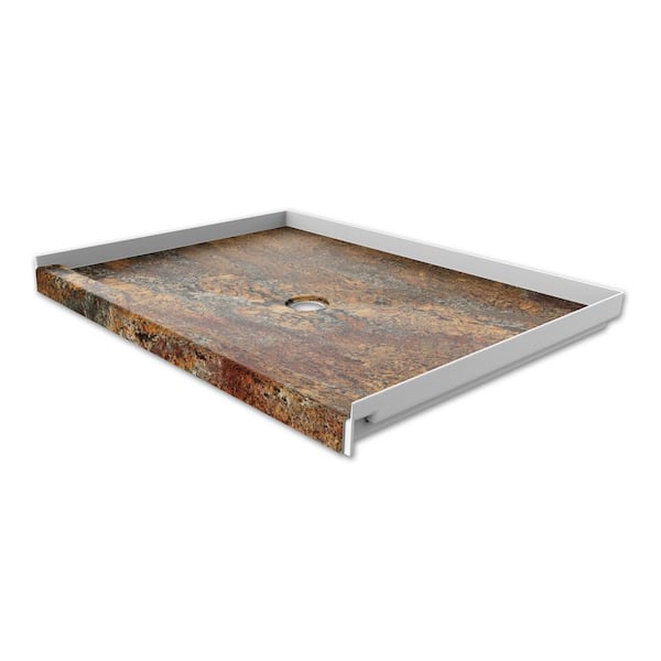 FlexStone 34 in. x 48 in. Single Threshold Shower Base with Center Drain in Crema Bordeaux