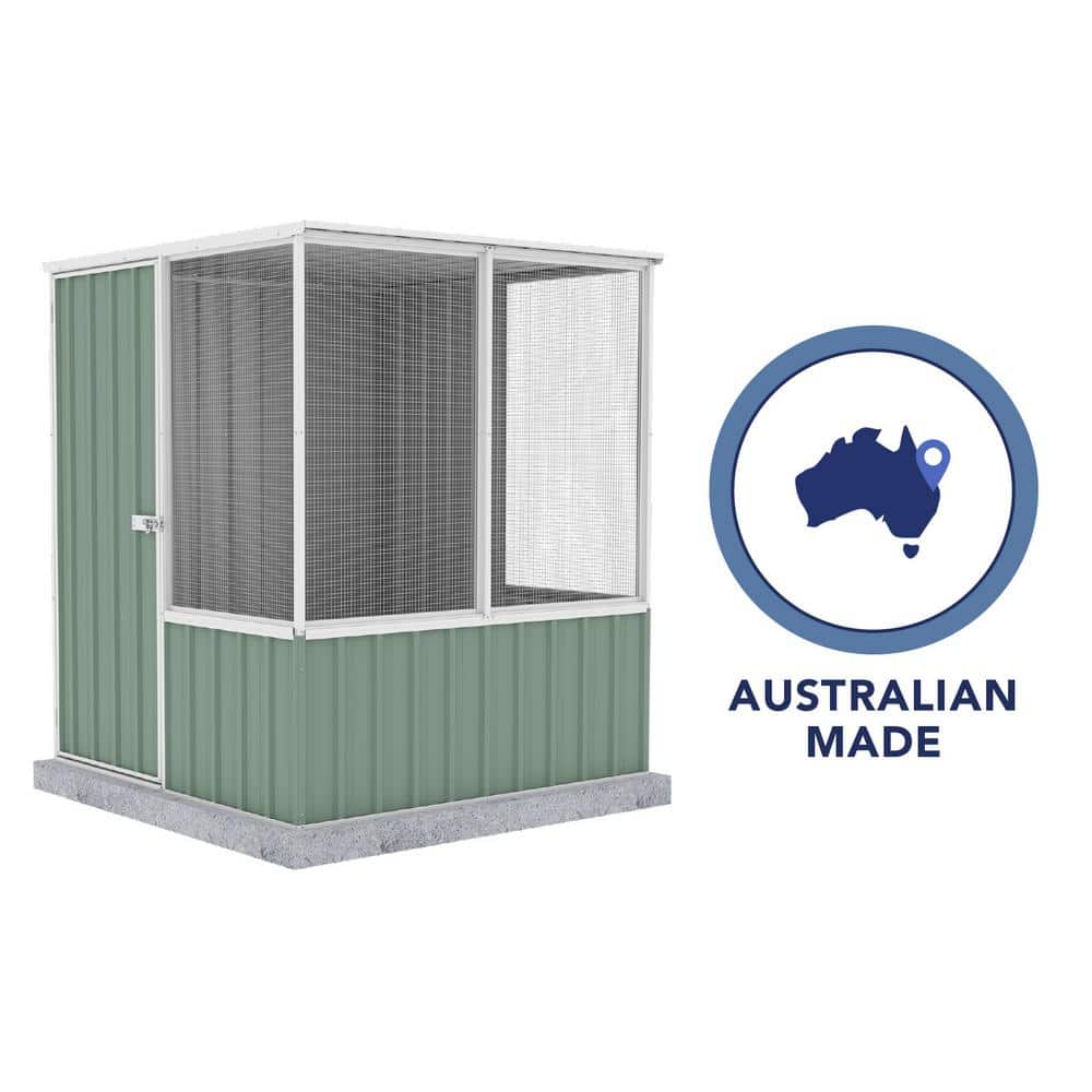 Pale Eucalypt Galvanized Steel 5'x5' Chicken Coop with Mesh Panels