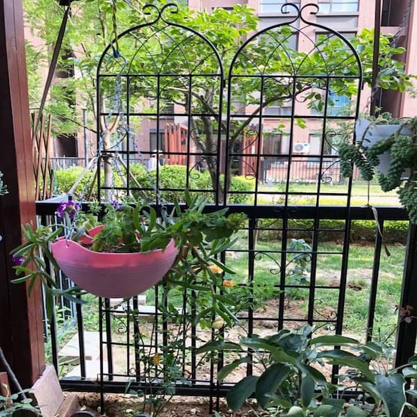 wayofatry 2-Pack 86.7 in. Height Metal Garden Rustproof Trellis Outdoor Flower Support for Climbing Plants in Black